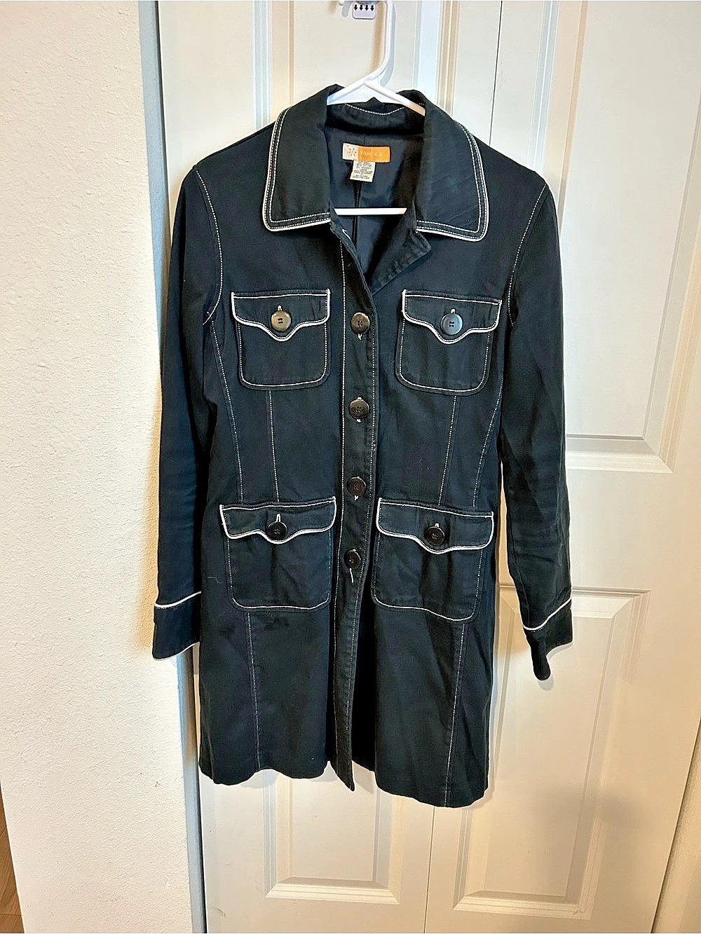 Tulle Black Contrast Stitch Trench Coat Mid-Length Jacket